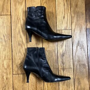 Black Leather Pointed Toe‎ Stiletto Heel Ankle Boots Size 35